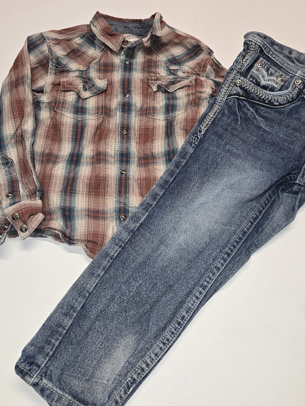 Toddler boys Western Out fit 4t Cody James pearl Snap and Distressed Jeans